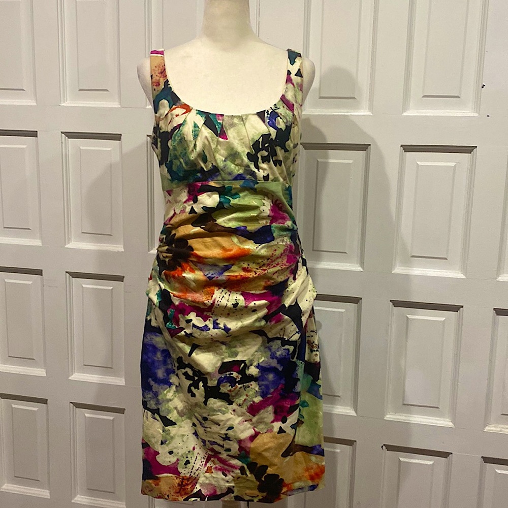 Suzi Chin for Maggy Boutique Tie-Dye Floral Cocktail Dress Size 6